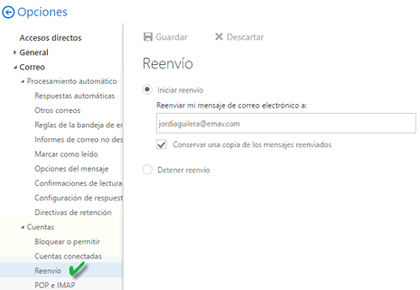 Configurant reenviament